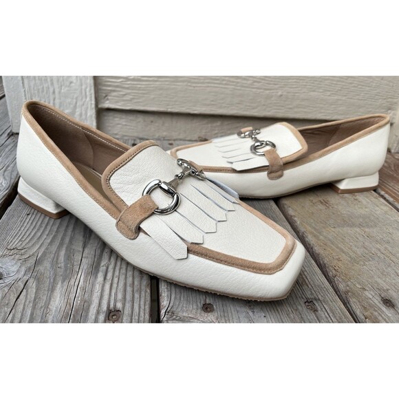 Donald J. Pliner Shoes - New! Donald Pliner Saeli Women's 10 Cream Leather Loafers Kiltie Horsebit Detail